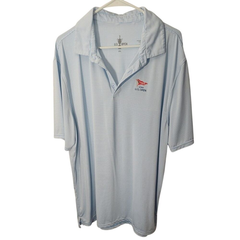 LACC 123rd US Open Mens 2XL Light Blue Pinstripe Golf Polo Shirt Los Angeles